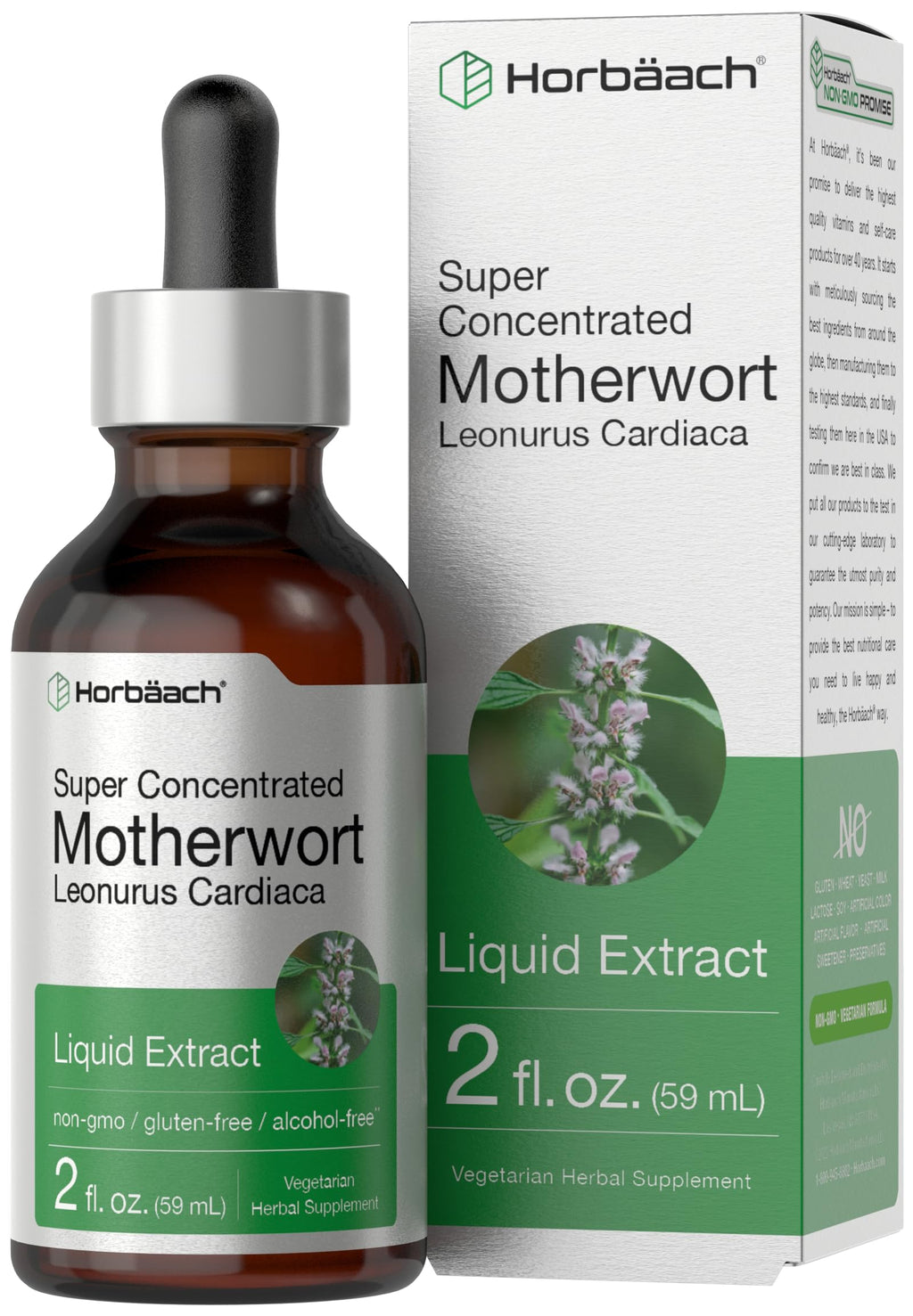 Horbaach Motherwort Tincture Herbal Extract - 2 fl oz - Alcohol Free - Non-GMO & Gluten Free
