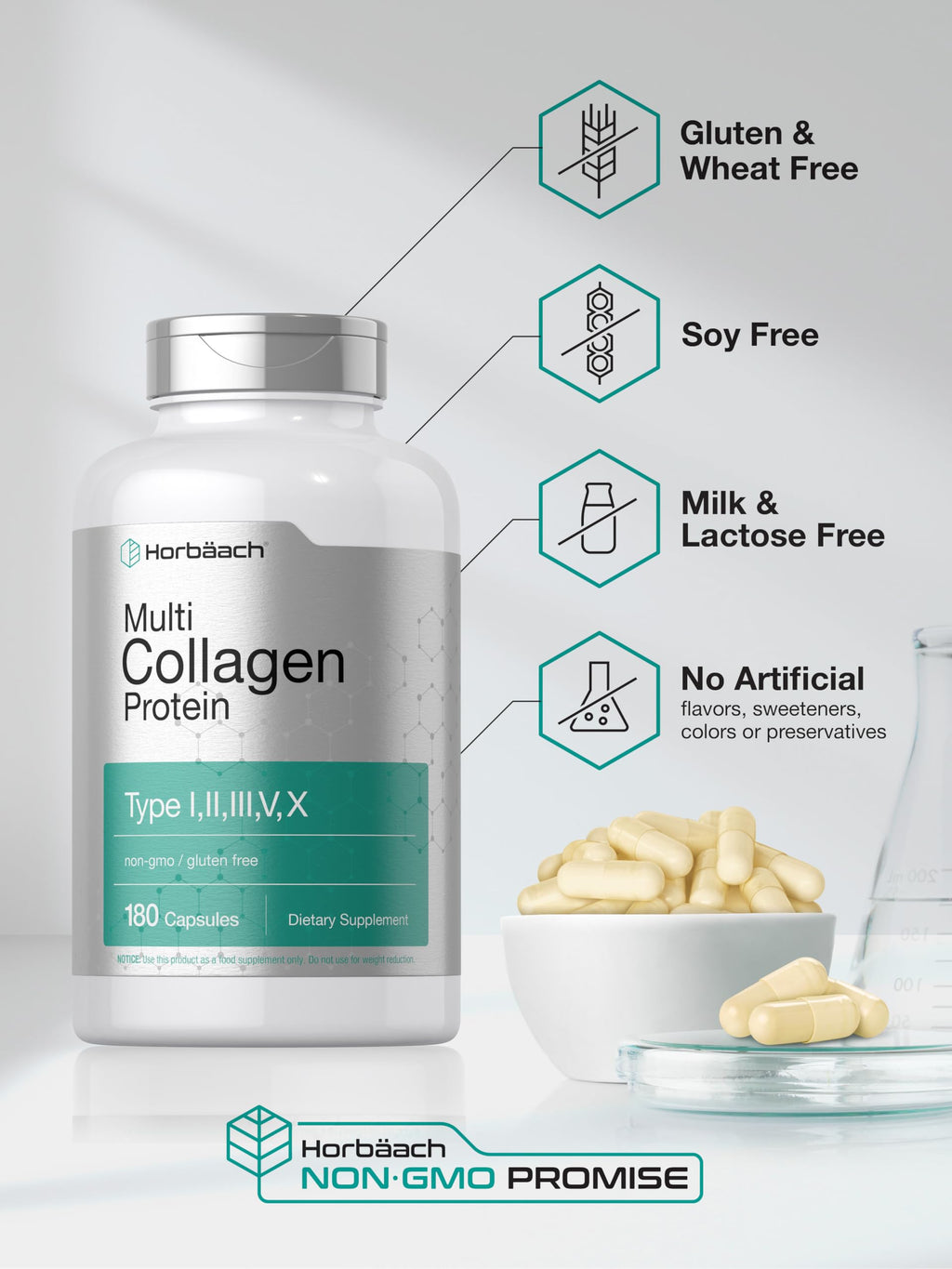 Horbäach Multi Collagen Protein 2000 mg | 180 Caps | Keto & Paleo