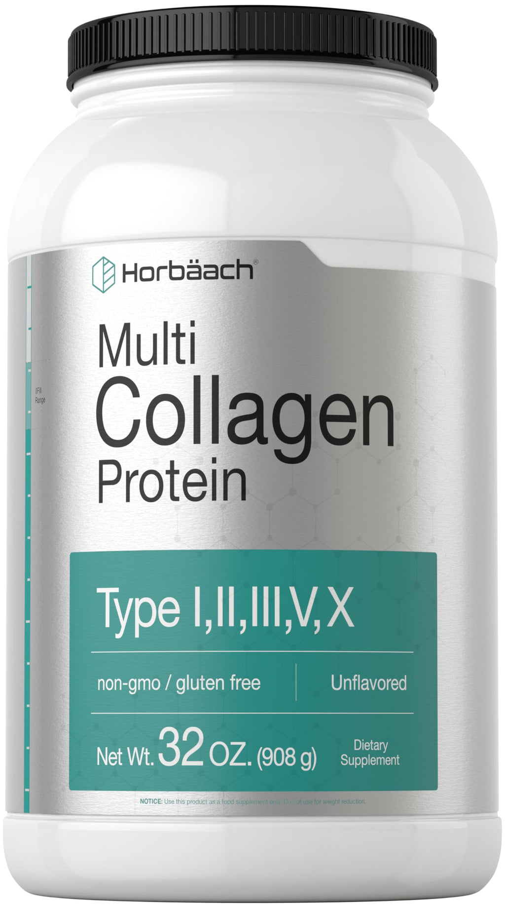 Horbaach Multi Collagen Protein Powder 32 oz | Types I-V-X, Unflavored, Gluten Free