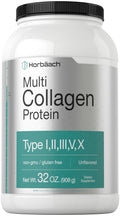 Horbaach Multi Collagen Protein Powder 32 oz | Types I-V-X, Unflavored, Gluten Free