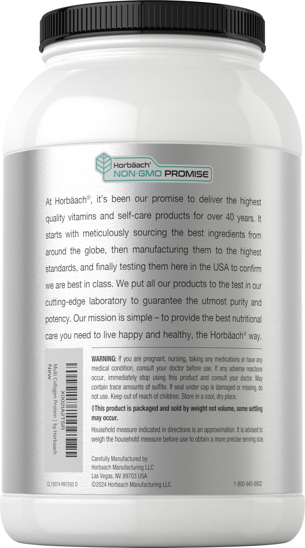 Horbaach Multi Collagen Protein Powder 32 oz | Types I-V-X, Unflavored, Gluten Free