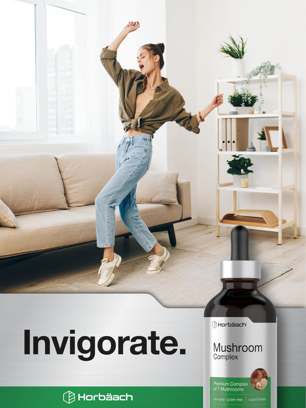 Horbäach Mushroom Complex – 4 Fl Oz Liquid Drops | Lion's Mane, Reishi, Shiitake & More – Vegetarian, Non-GMO