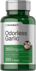 Horbäach Odorless Garlic Softgels 3600 mg - 200 Count - Ultra Potent Garlic Extract - Non-GMO & Gluten Free