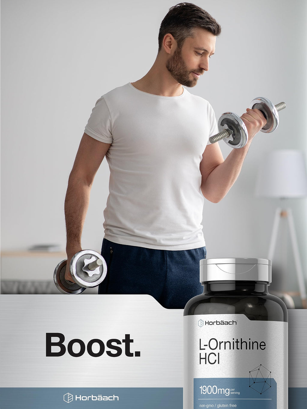 Horbäach L-Ornithine HCl 1900 mg | 120 Caps | Non-GMO & Gluten Free