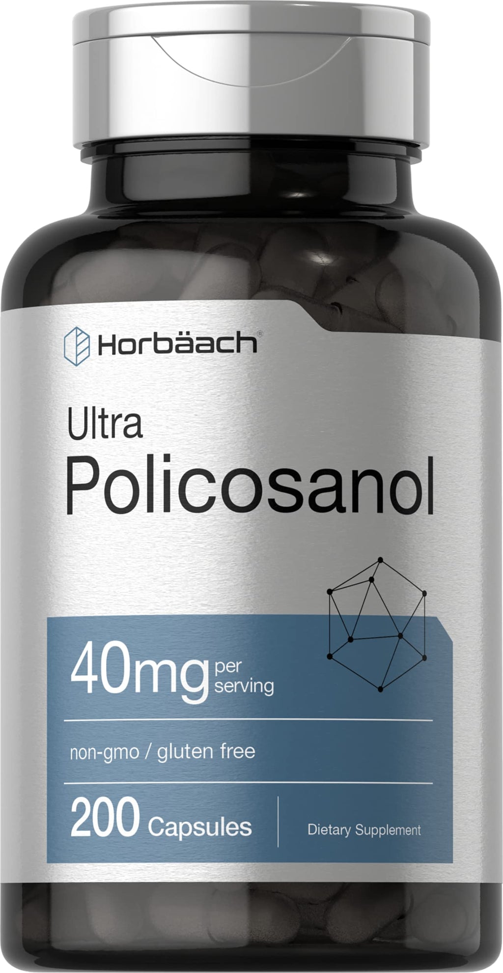Horbäach Policosanol 40mg | 200 Capsules | Non-GMO & Gluten Free Supplement