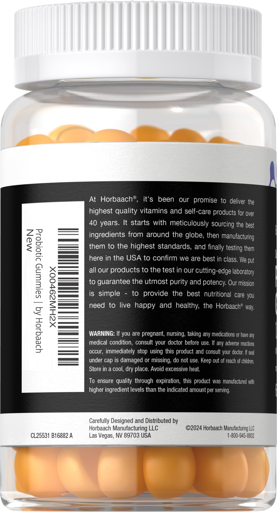 Horbäach Probiotic Gummies – 60 Count | 1.5B CFU + Prebiotic | Doctor Formulated | Vegan, Gluten Free | Berkshire Labs