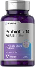 Horbaach Probiotics for Women and Men – 60 Capsules | 50 Billion Active Organisms | 14 Strains + Prebiotic | Non-GMO & Gluten Free