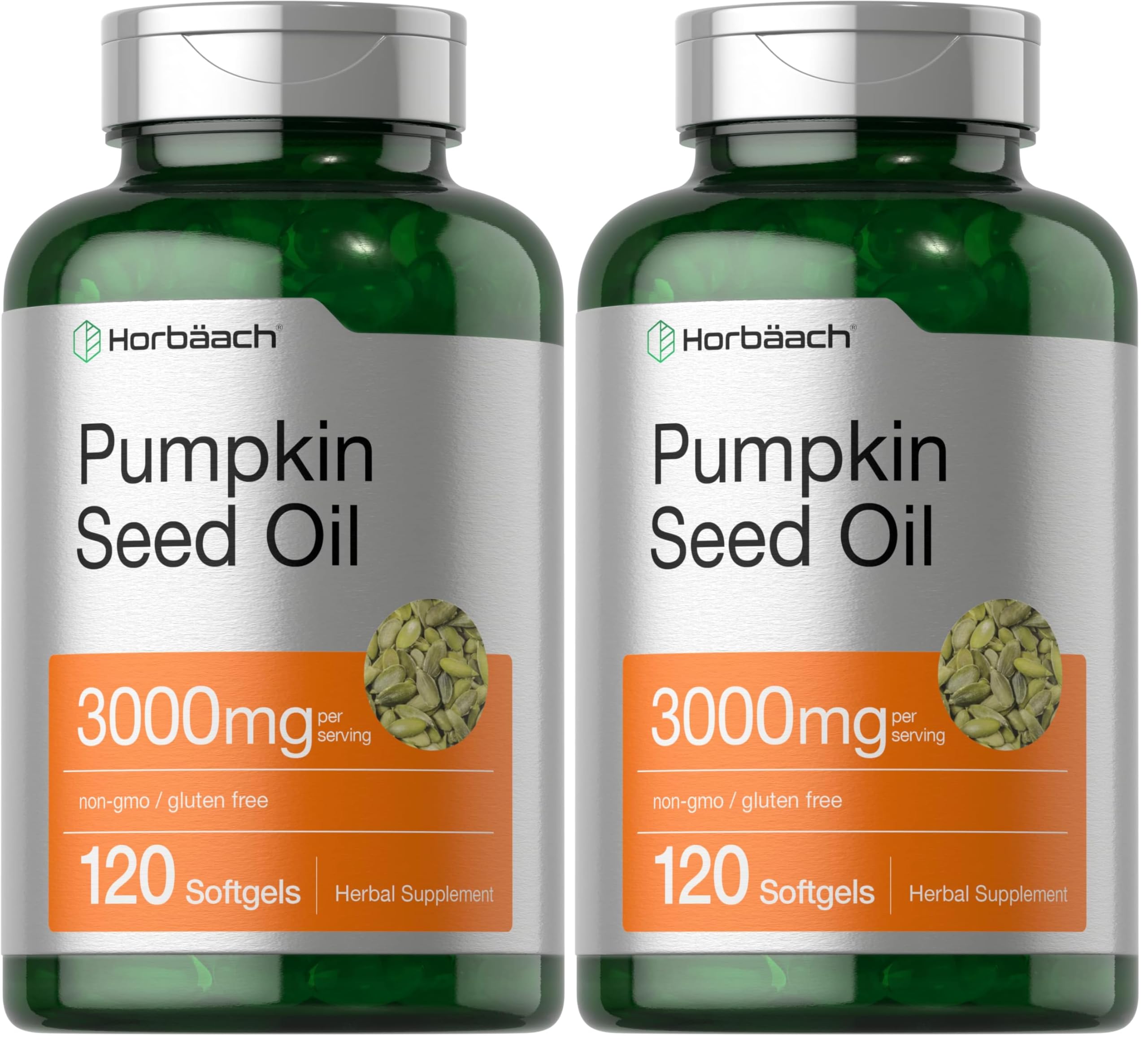 Horbäach Pumpkin Seed Oil 3000mg | 120 Softgels | Cold Pressed | Pack of 2