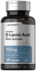 Horbaach R-Lipoic Acid 100 mg | 120 Capsules | with Biotin Optimizer | Non-GMO, Gluten Free | Stabilized R-Lipoic Acid Supplement