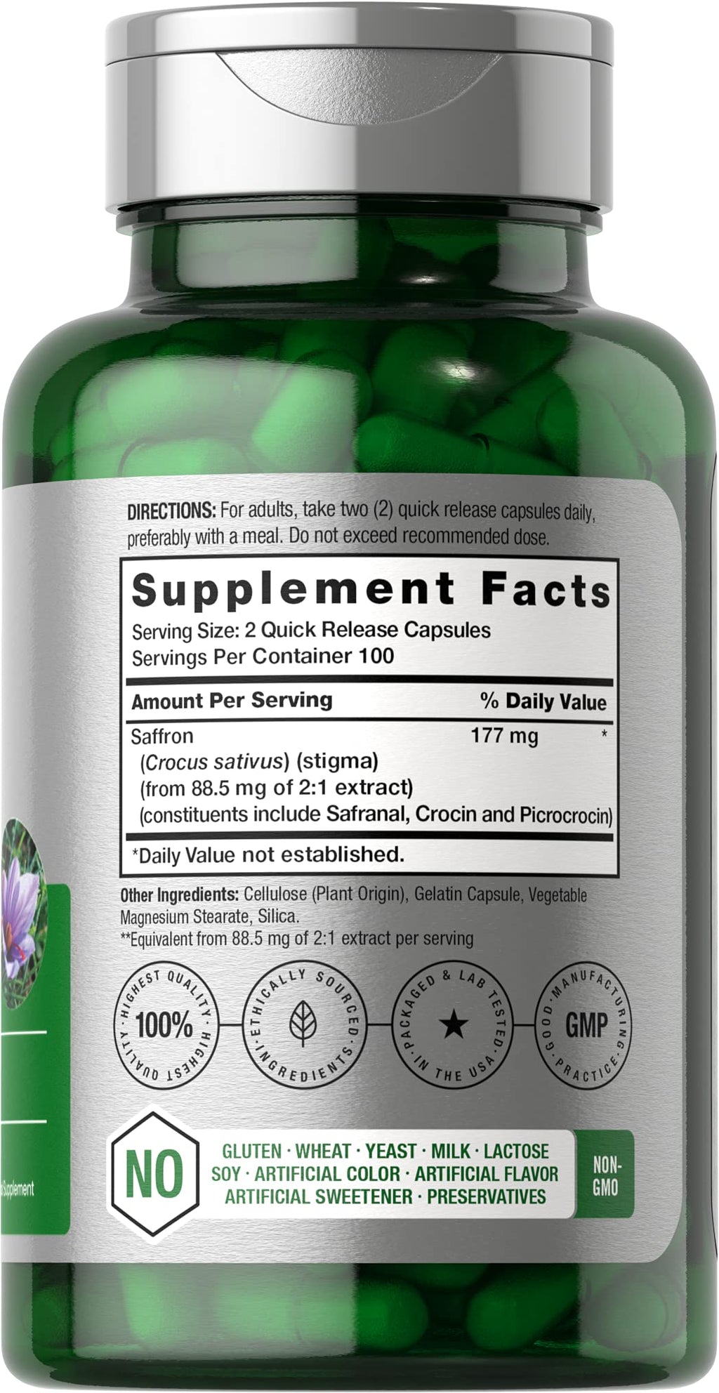 Horbäach Saffron Extract Supplement – 177 mg, 200 Capsules – Non-GMO, Gluten Free