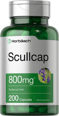 Horbäach Scullcap Capsules 800 mg | 200 Count | Non-GMO & Gluten Free | Scutellaria Baicalensis