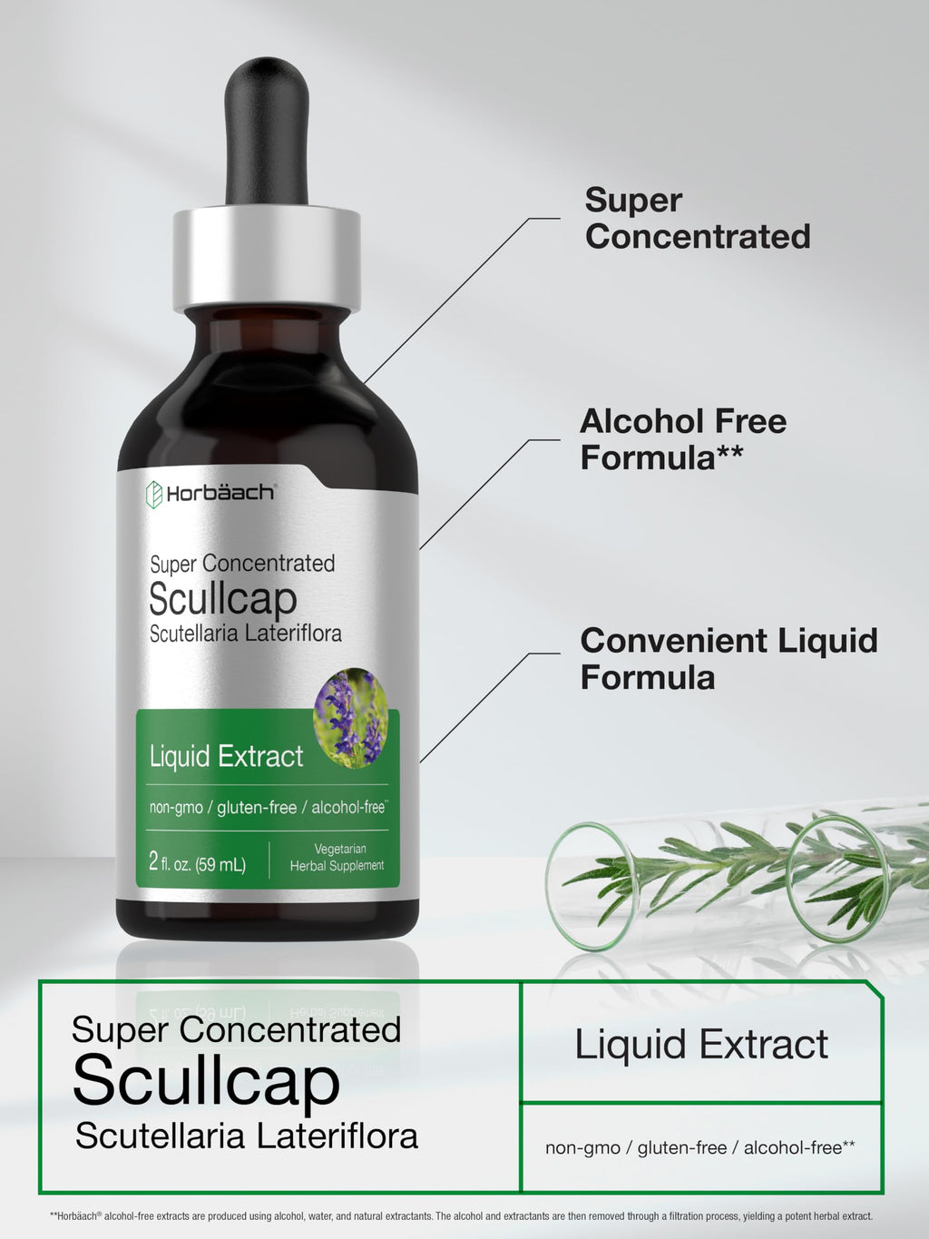 Horbaach Scullcap Herb Tincture - 2 fl oz - Alcohol-Free, Non-GMO & Gluten Free