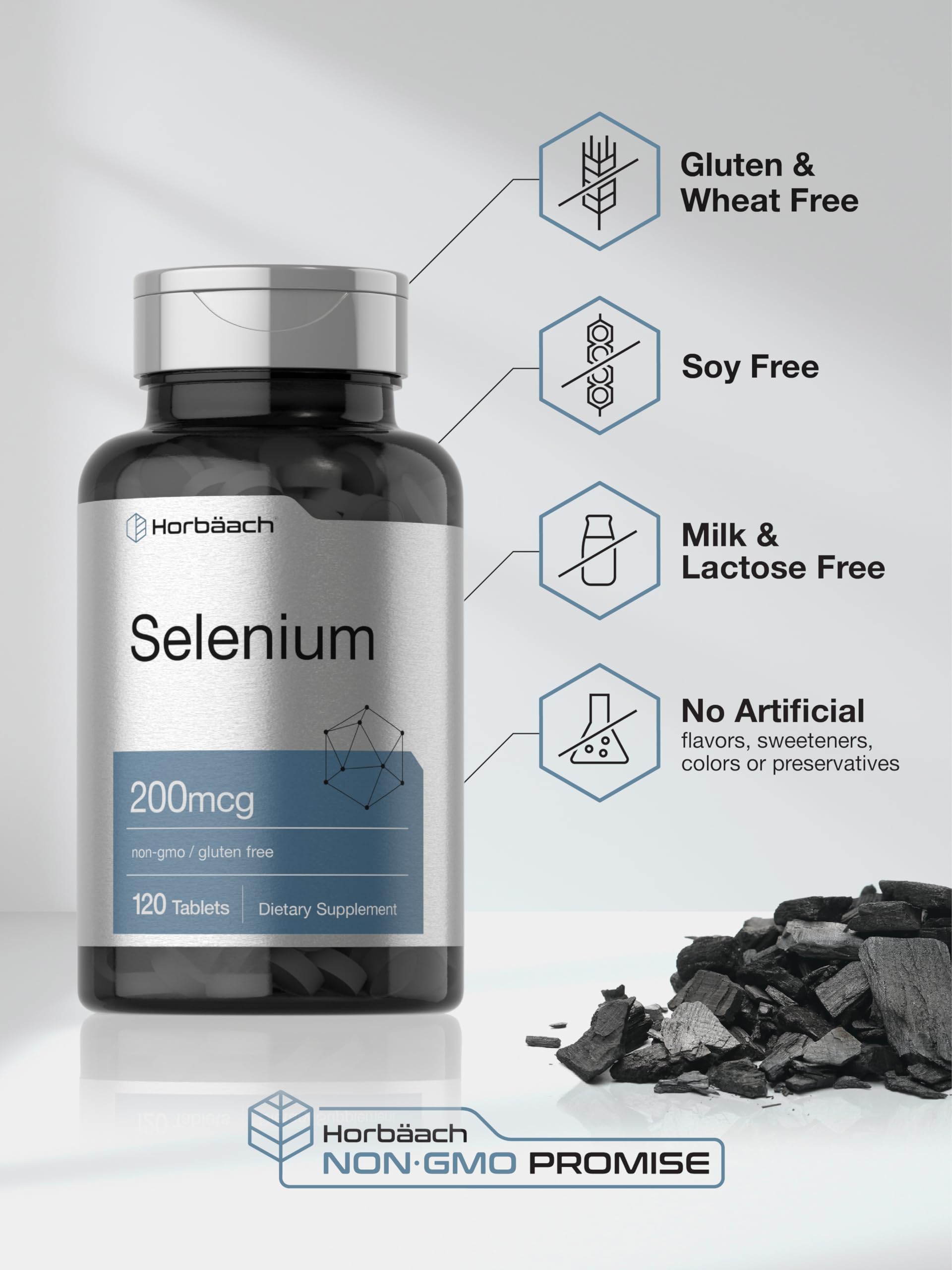 Horbäach Selenium 200 mcg Supplement – 120 Tablets | Non-GMO & Gluten Free