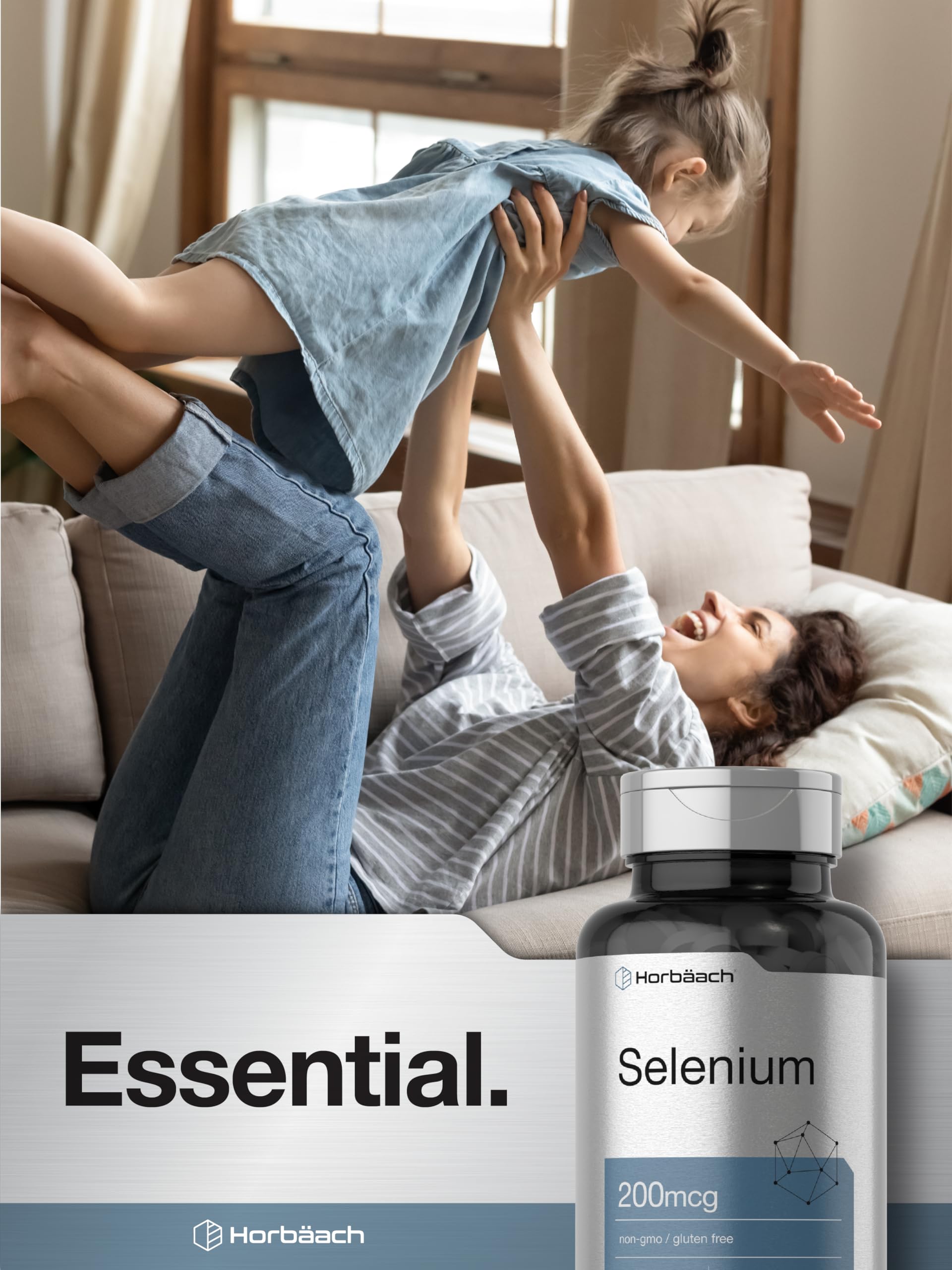 Horbäach Selenium 200 mcg Supplement – 120 Tablets | Non-GMO & Gluten Free