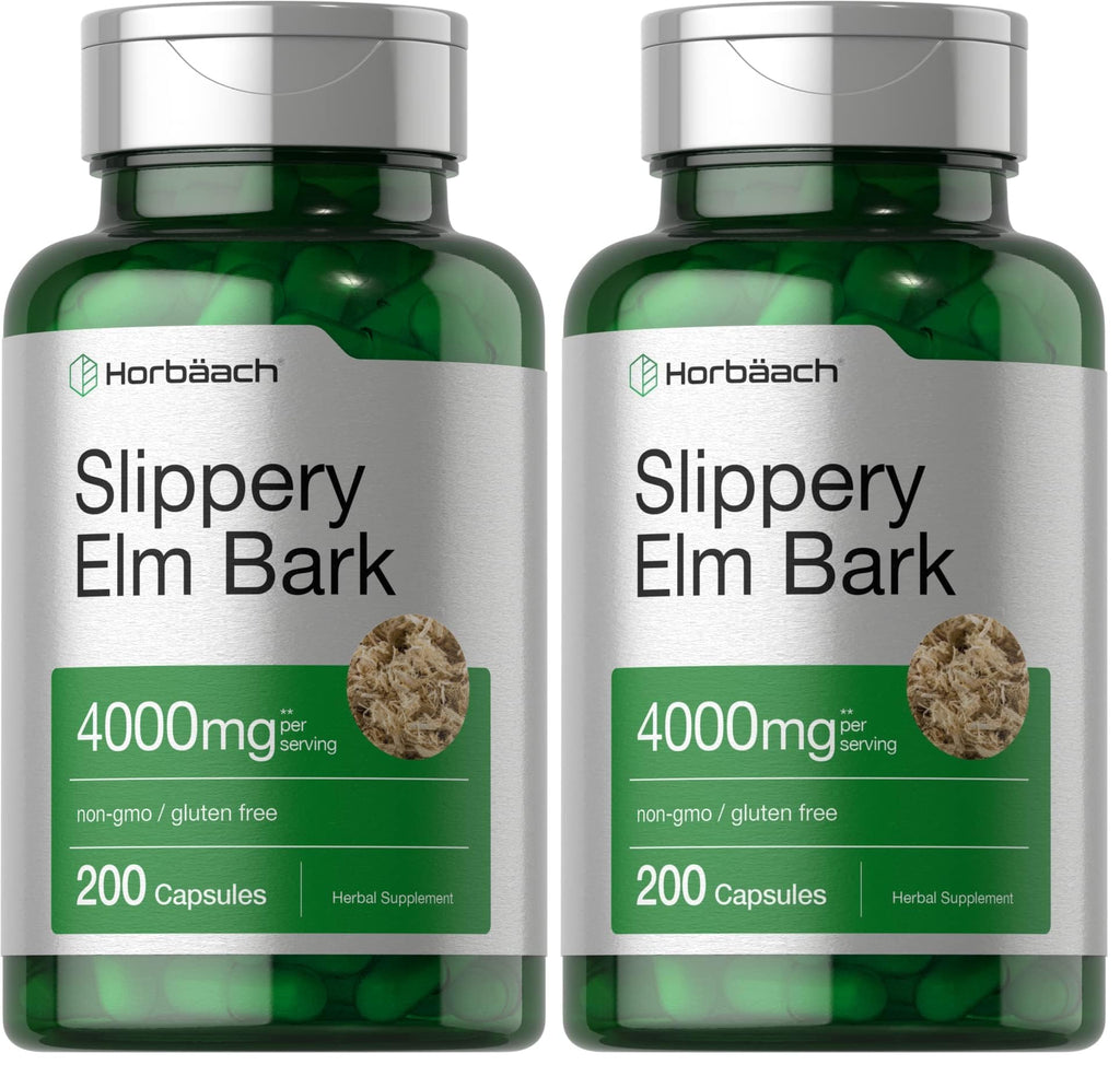 Horbäach Slippery Elm Bark Capsules | 200 Count | Non-GMO & Gluten Free (Pack of 2)