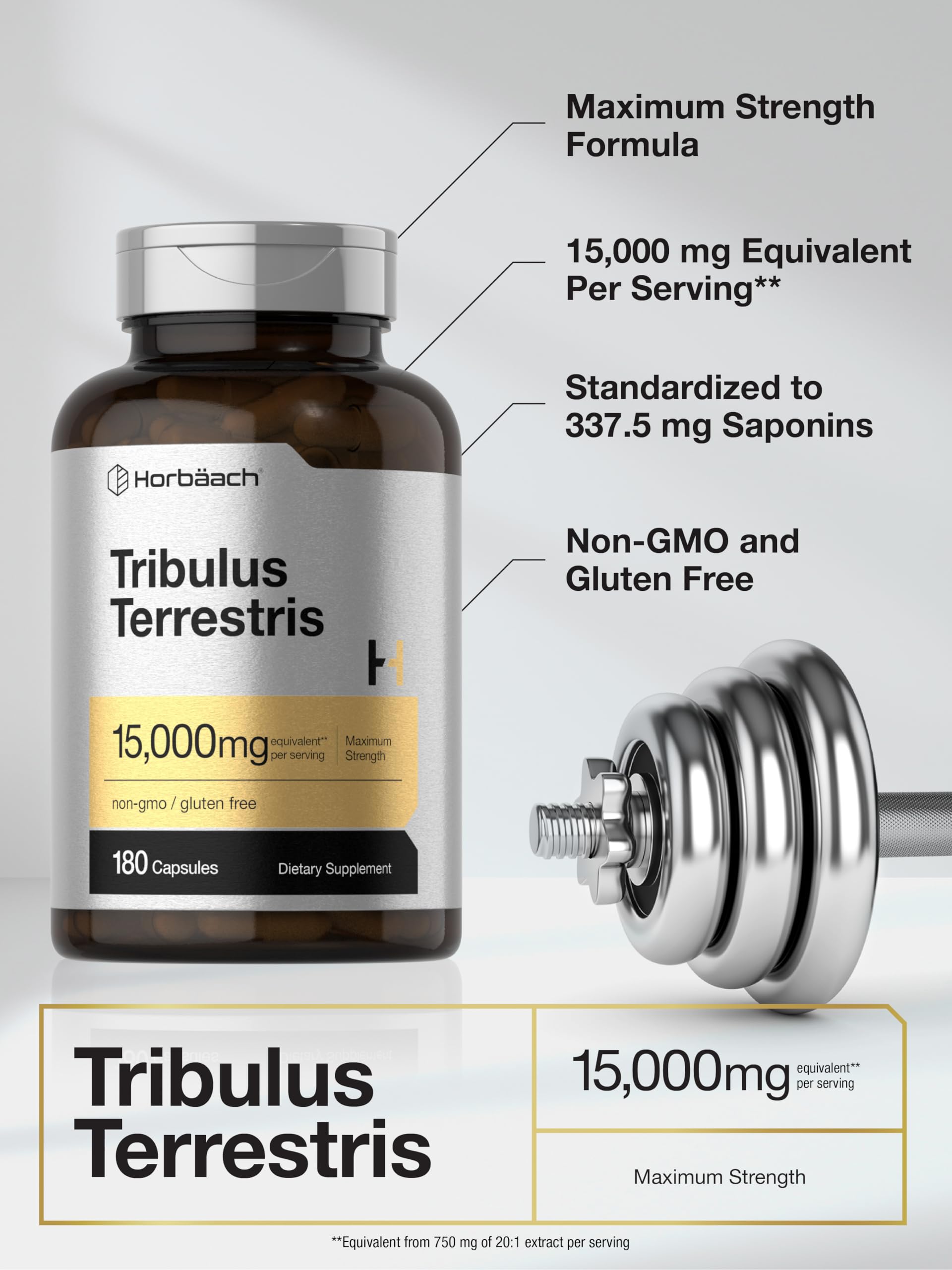 Horbäach Tribulus Terrestris for Men 15000mg | 180 Capsules