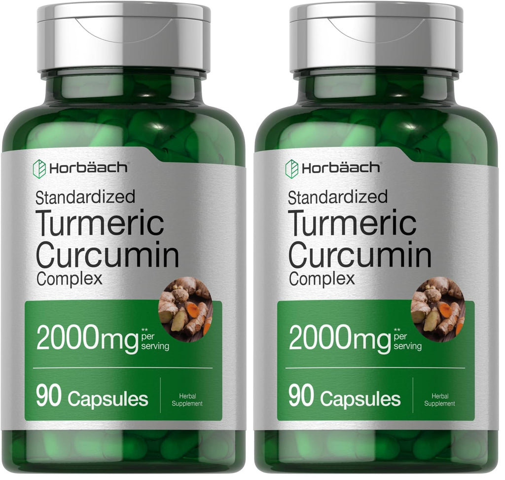 Horbäach Turmeric Curcumin 2000mg - 90 Capsules x2 | Black Pepper, Non-GMO, Gluten Free (Pack of 2)