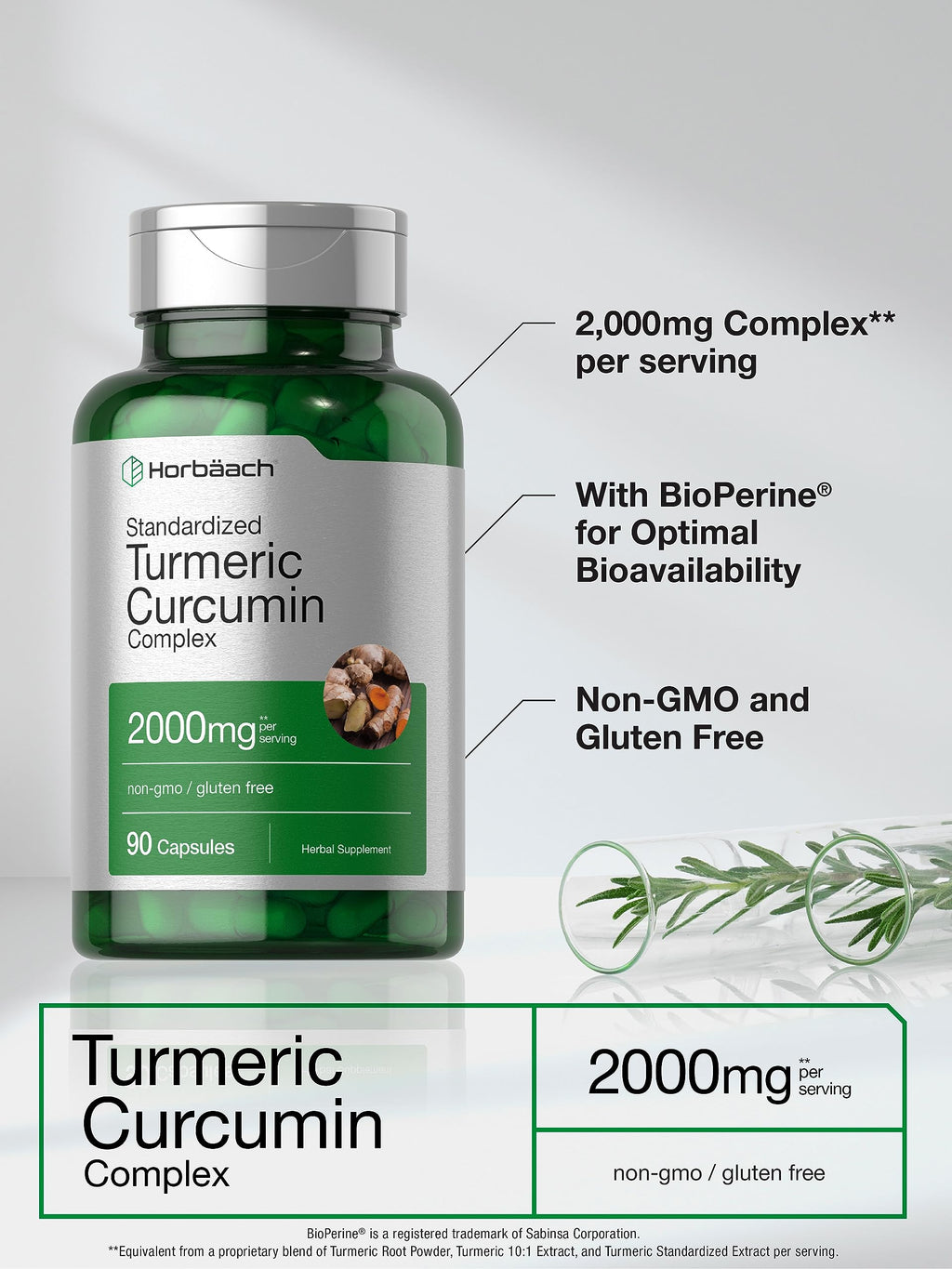 Horbäach Turmeric Curcumin 2000mg - 90 Capsules x2 | Black Pepper, Non-GMO, Gluten Free (Pack of 2)