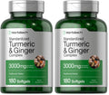 Horbäach Turmeric & Ginger 3000 mg Softgels (180) - Black Pepper - Non-GMO (Pack of 2)