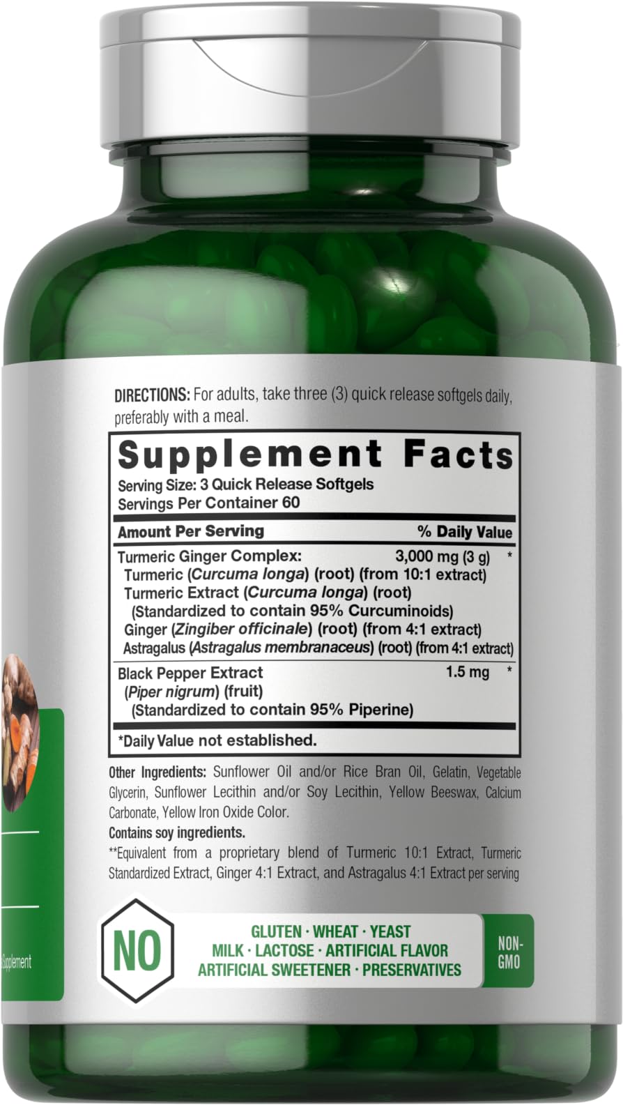 Horbäach Turmeric & Ginger 3000 mg Softgels (180) - Black Pepper - Non-GMO (Pack of 2)