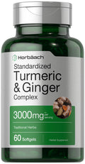 Horbäach Turmeric & Ginger Supplement 3000 mg | 60 Softgels | Black Pepper for Absorption | Non-GMO, Gluten Free
