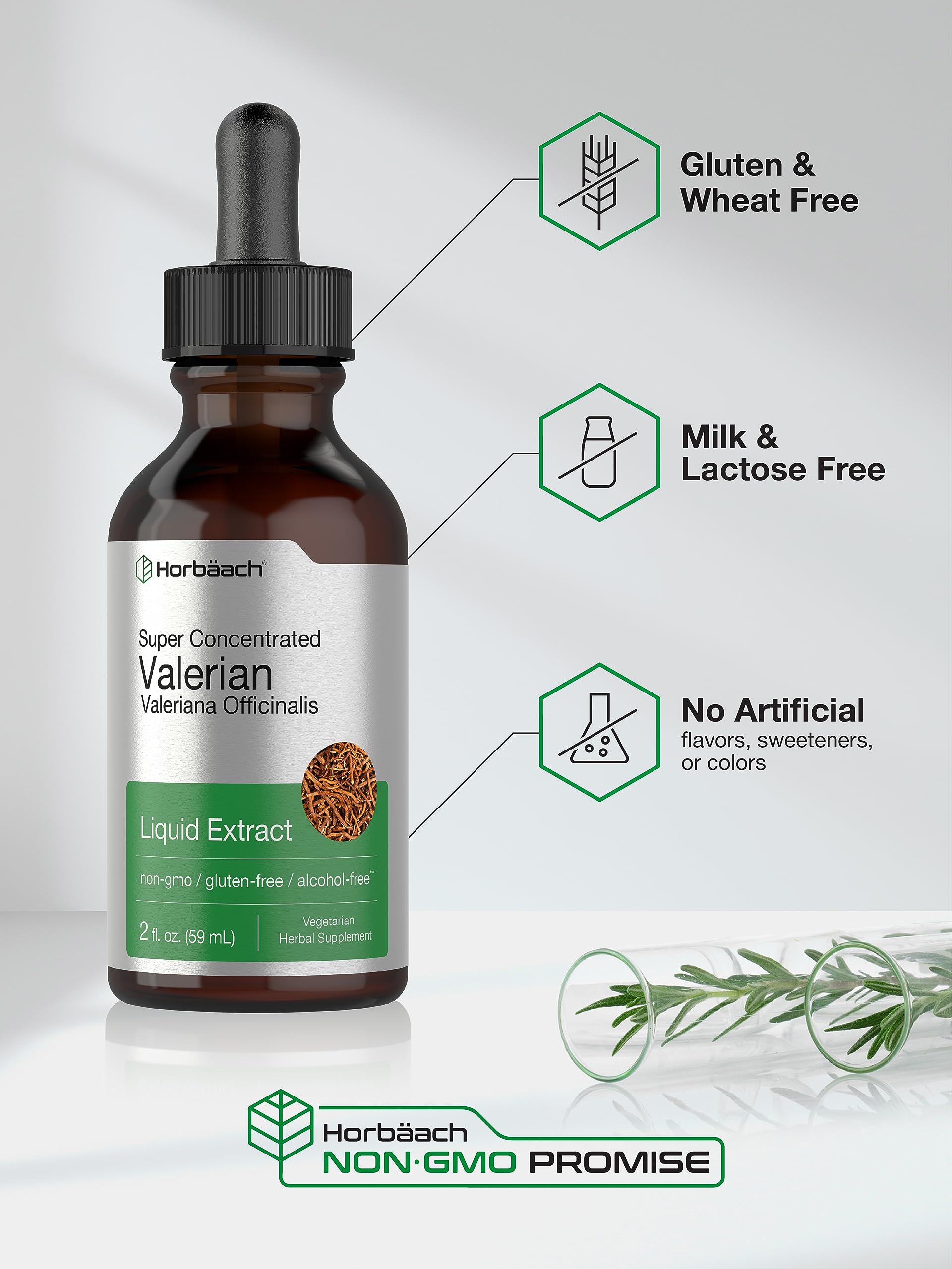 Horbäach Valerian Root Extract Drops – Alcohol Free, 2 fl oz, Super Concentrated