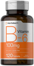 Horbaach Vitamin B6 100mg | 120 Vegetarian Tablets | Non-GMO & Gluten Free
