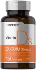 Horbaach Vitamin D3 2000IU Softgels | 150 Count | 50 mcg Cholecalciferol | Non-GMO & Gluten Free