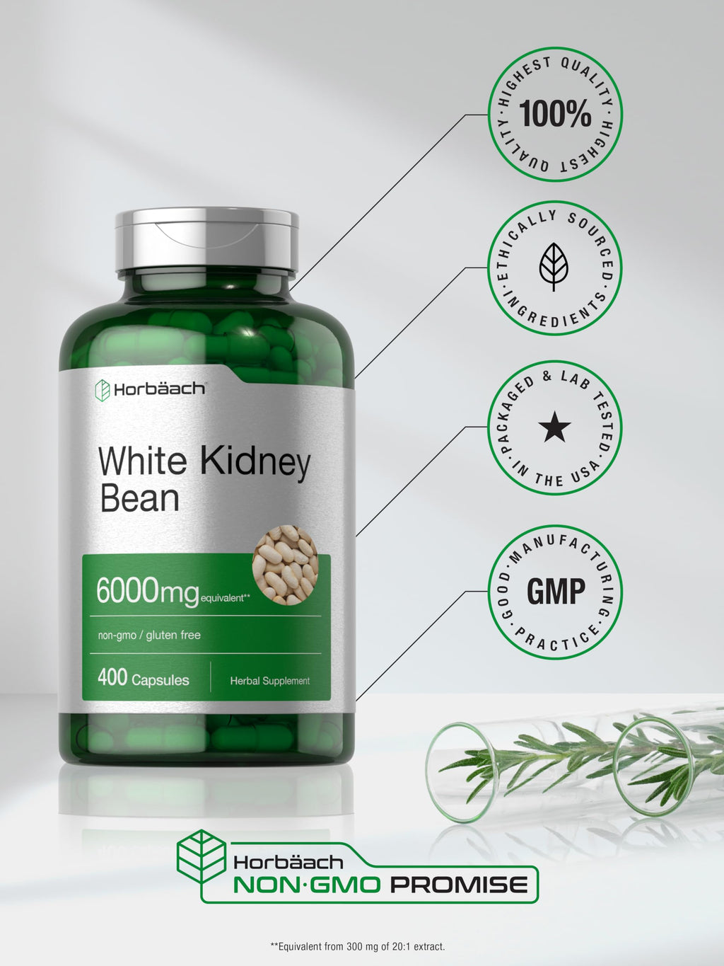 Horbäach White Kidney Bean Extract Capsules - 6000mg, 400 Count, Non-GMO & Gluten Free