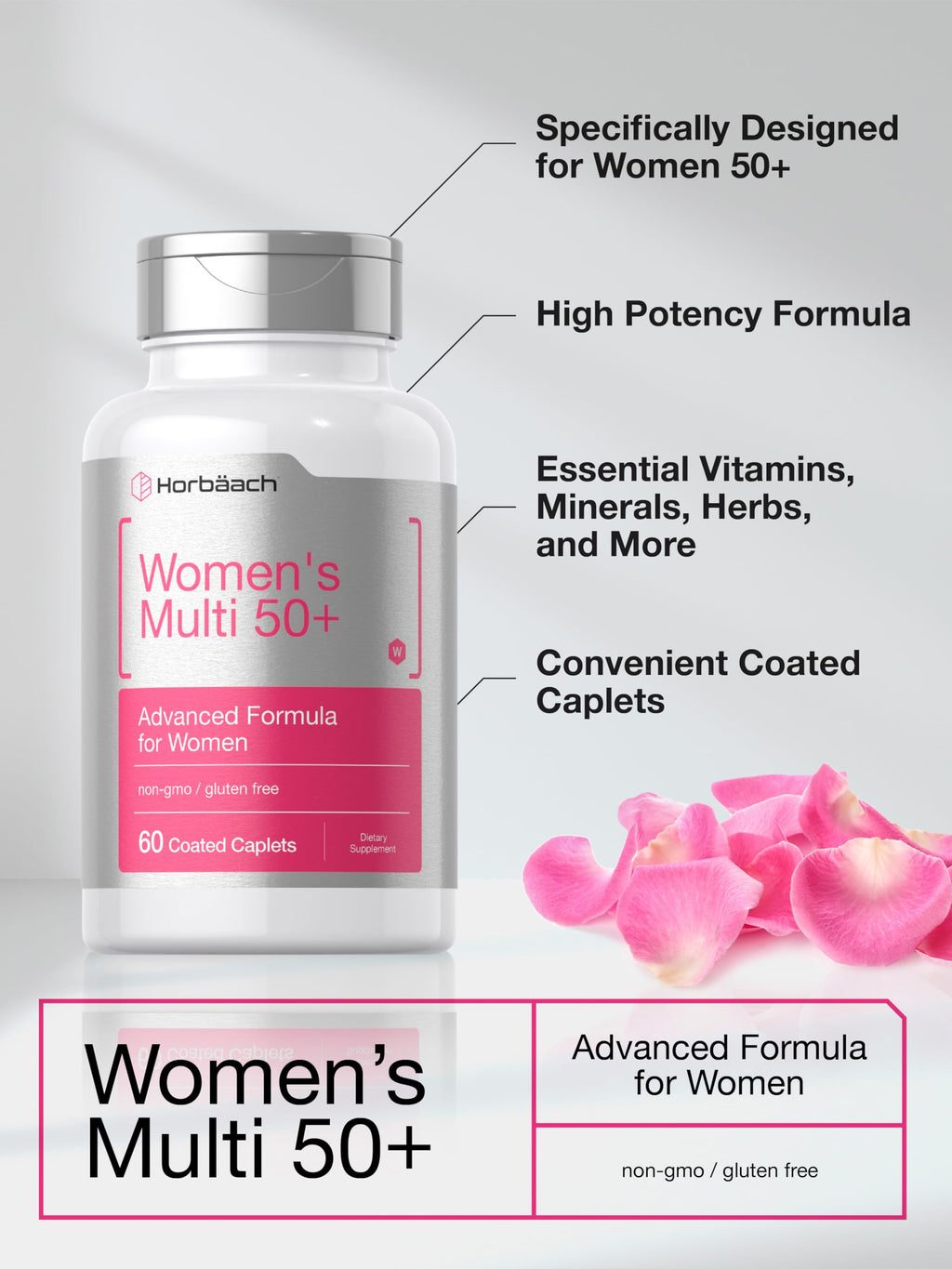 Horbäach Women's Multivitamin 50 Plus | 60 Coated Caplets | Advanced Vitamin Formula | Non-GMO & Gluten Free Supplement