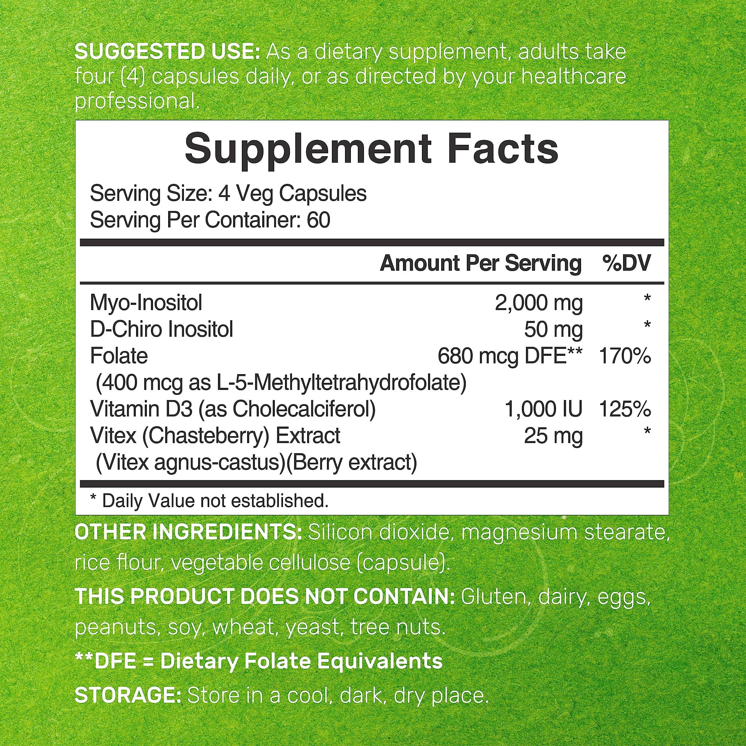 Myo-Inositol & D-Chiro Inositol for Women (40:1) – 2,050mg/serving | 240 Veggie Capsules | Non-GMO