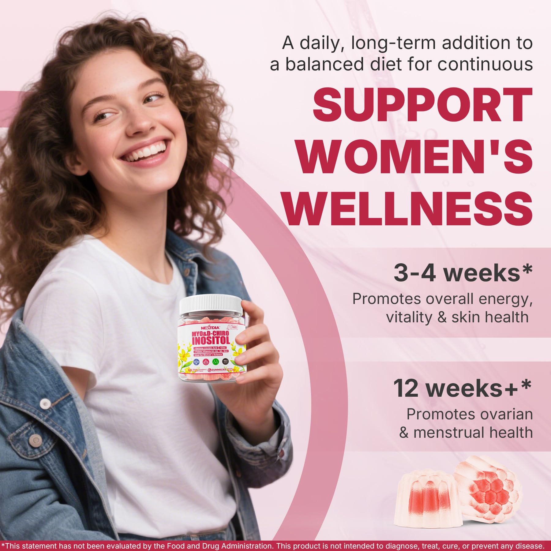 Myo-Inositol & D-Chiro Inositol Gummies 40:1 with Evening Primrose Oil for Women – Hormonal Balance, Regular Cycles, Ovarian Health, Vegan (60ct)