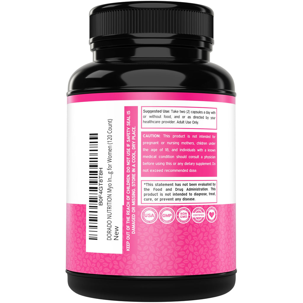 Myo-Inositol Capsules 1000mg Per Serving – Hormone Balance Support for Women, Vegan, Gluten Free, Made in USA (120 Count)