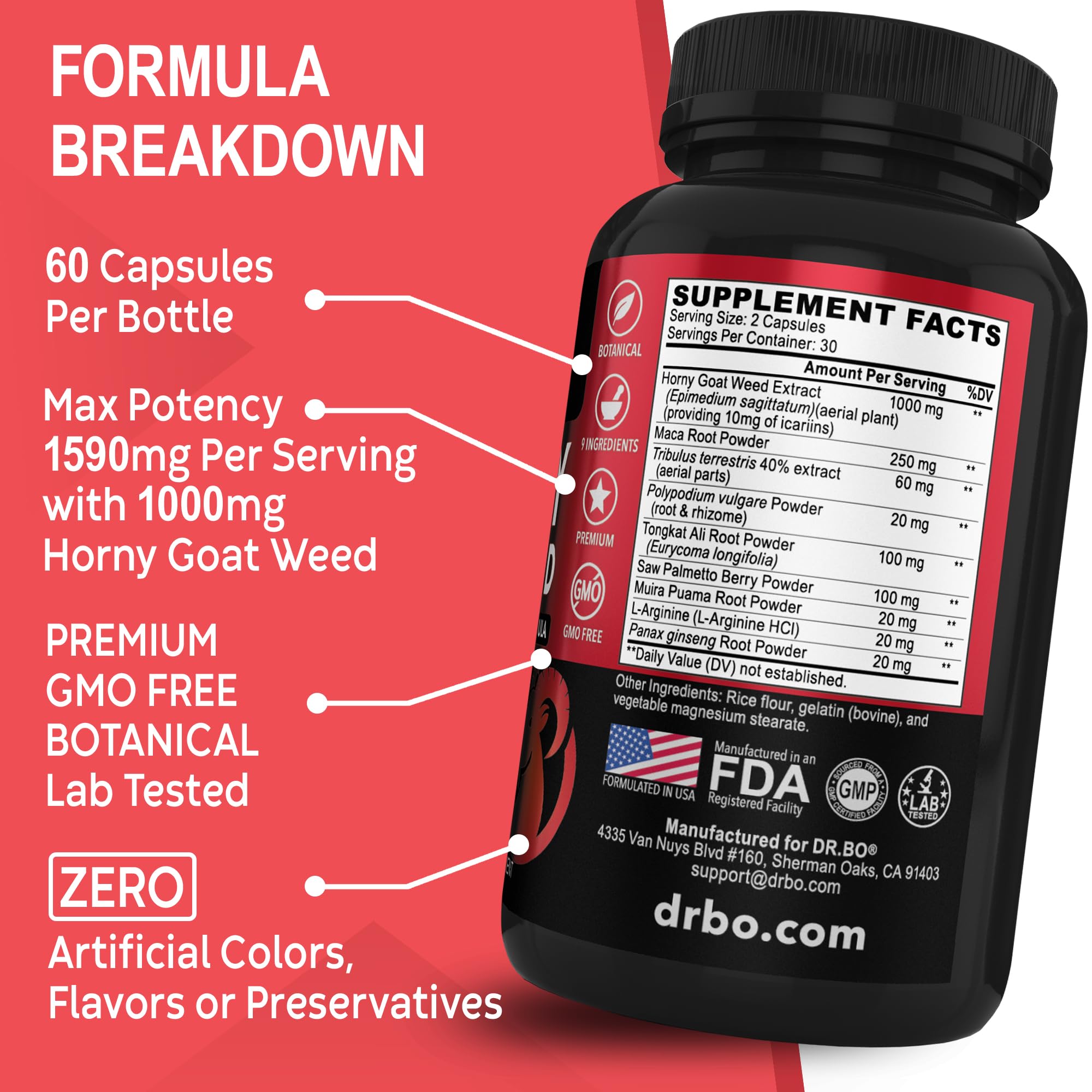 Horny Goat Weed For Men and Women - 1590mg Extra Max Male Enhancement, Stamina, Endurance, Performance - Maca Root, Tribulus, Muira Puama, L Arginine Ginseng Hornygoatweed for Men & Women - 60 Pills