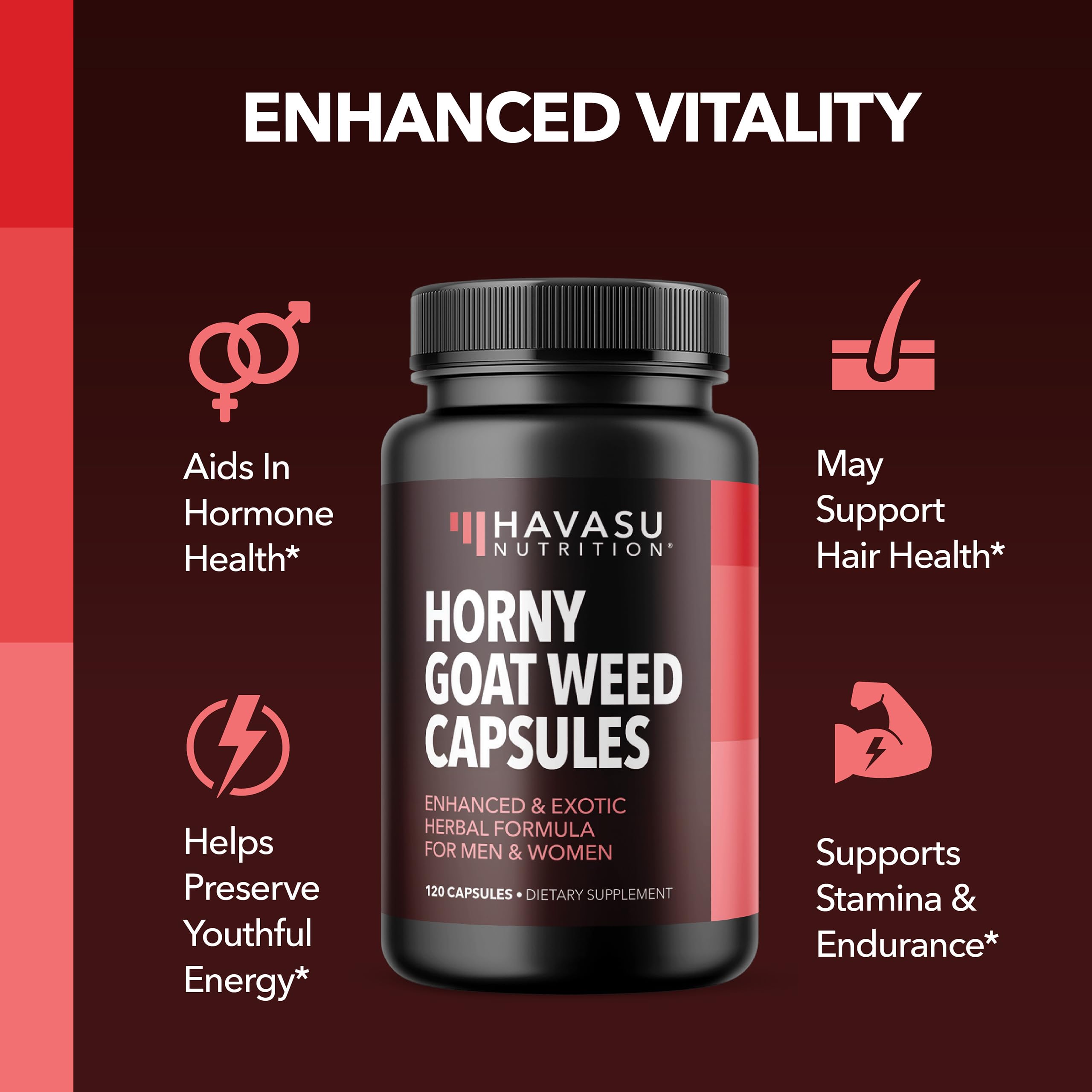 Horny Goat Weed Capsules with Tongkat Ali & Muira Puama - Extra Strength, 120-Count (2-Month Supply)