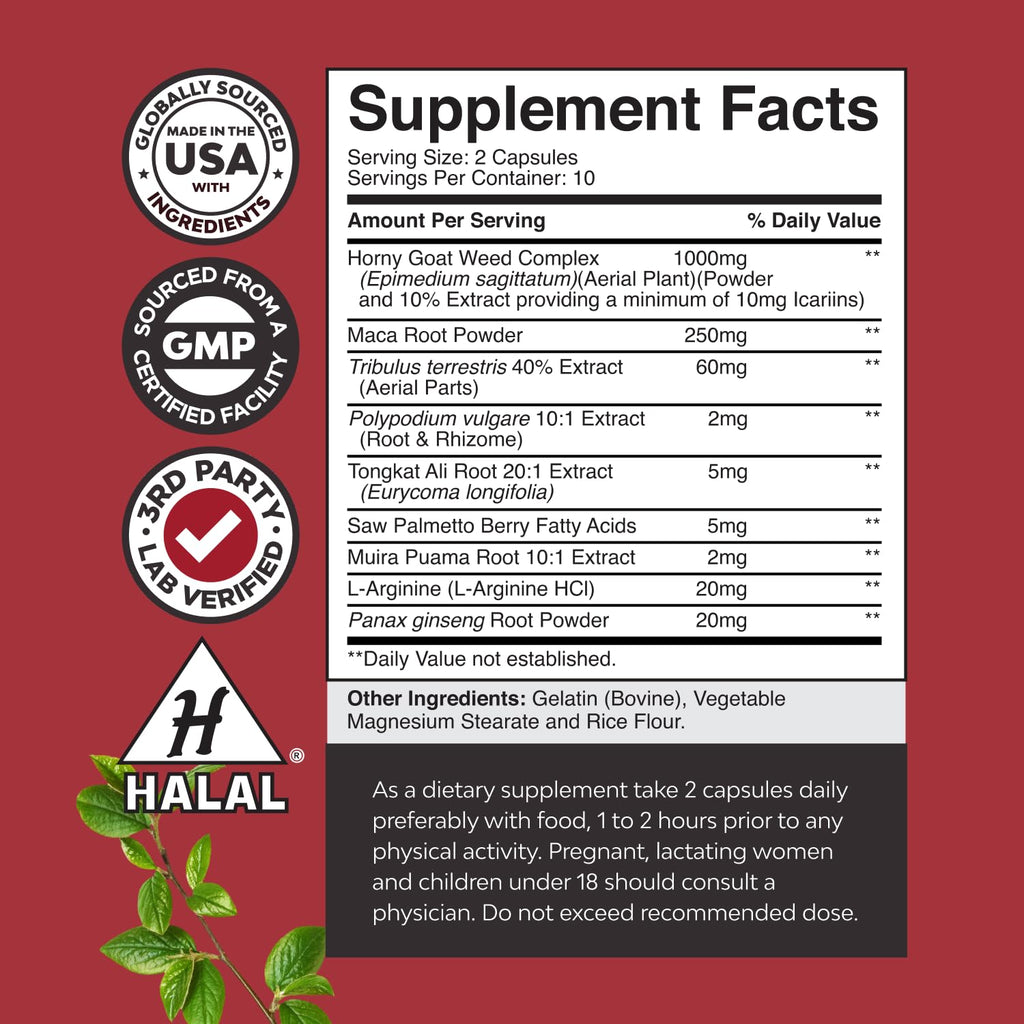 Horny Goat Weed for Male Enhancement - Extra Strength 1000mg | Stamina & Energy