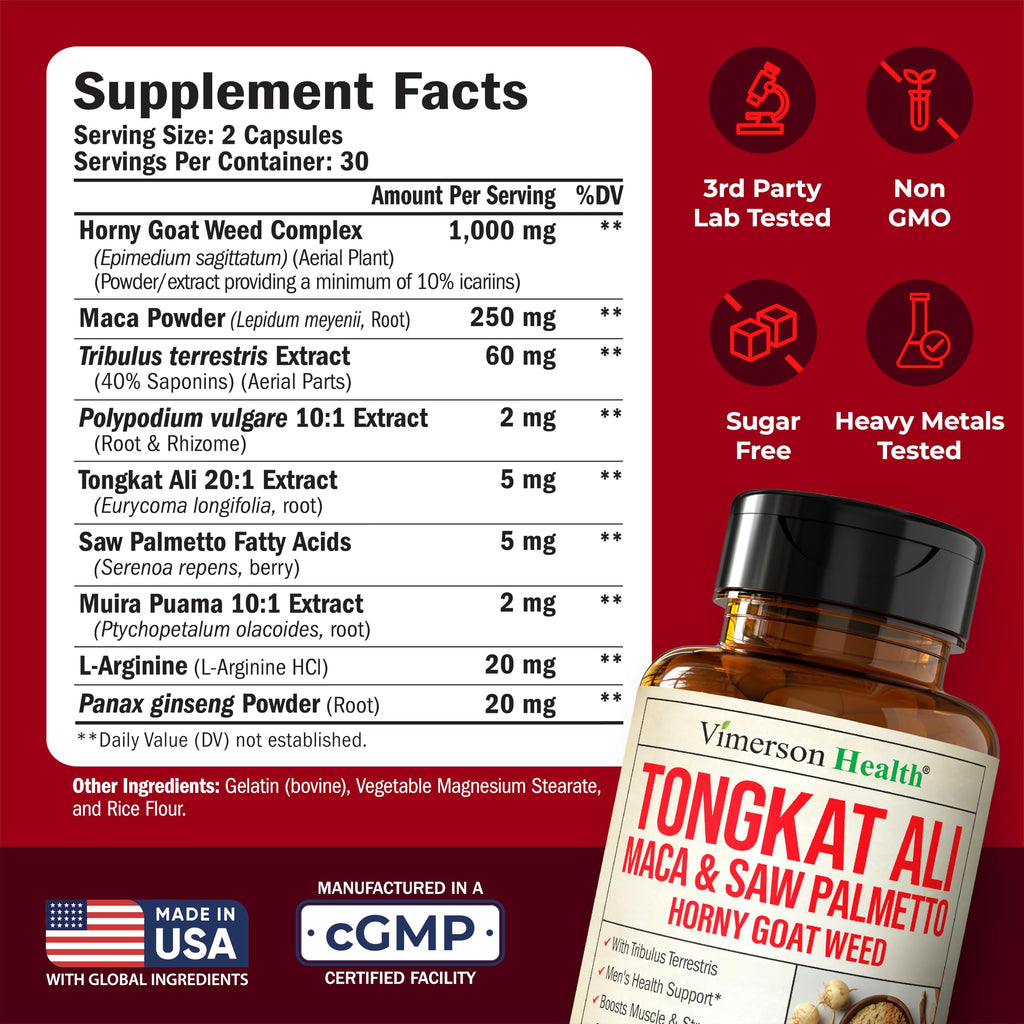 HornyGoatWeed for Men – 1000mg per Serving | Male Enhancement with Maca & Tongkat Ali