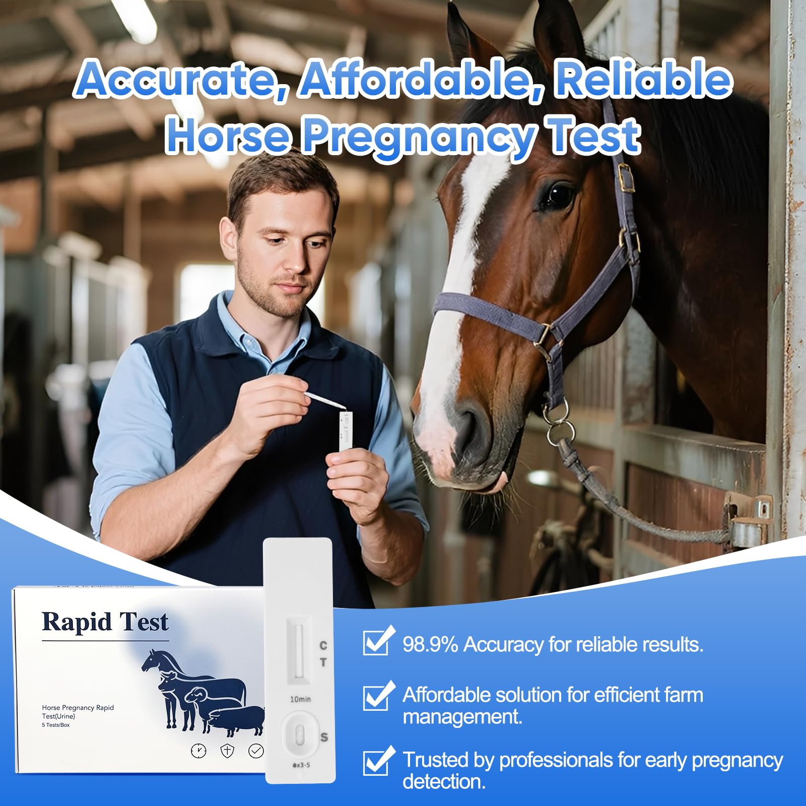 Horse Pregnancy Test Kit for Mares - Rapid Urine Test Strips, 10 Minutes, Easy-to-Use Breeding Detection (18-90 Days After Breeding)