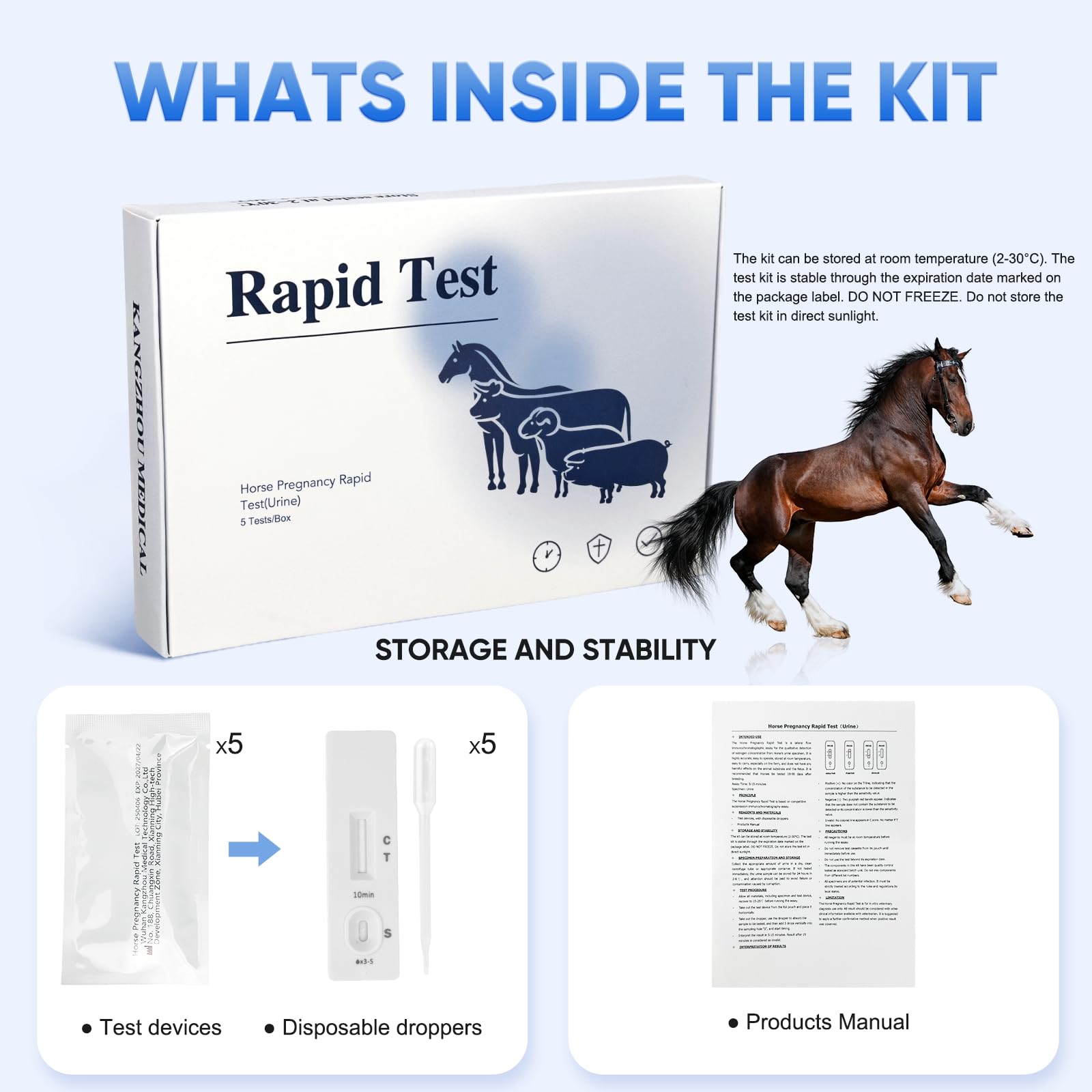 Horse Pregnancy Test Kit for Mares - Rapid Urine Test Strips, 10 Minutes, Easy-to-Use Breeding Detection (18-90 Days After Breeding)