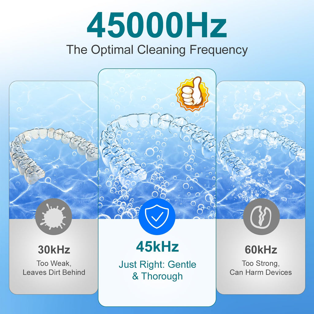 Hossili Ultrasonic Retainer Cleaner – 45kHz 200ml, 4 Wash Modes, 360° UV, Digital Timer (White)