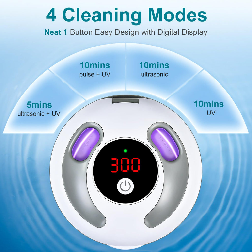 Hossili Ultrasonic Retainer Cleaner – 45kHz 200ml, 4 Wash Modes, 360° UV, Digital Timer (White)