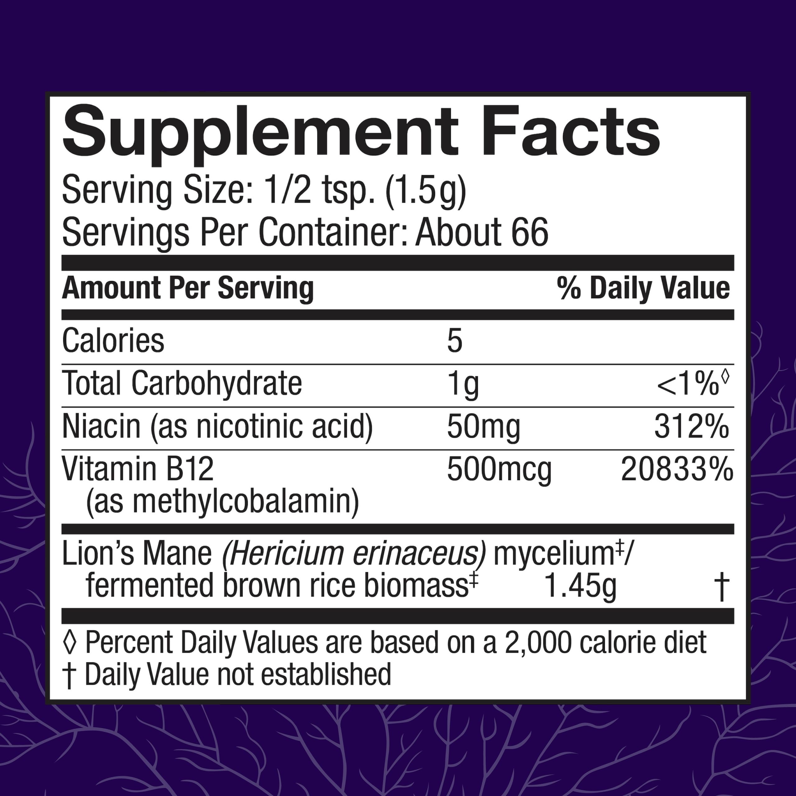 Host Defense BrainPower Stack Powder - Brain Support Supplement with Lion's Mane, Niacin (B3) & Vitamin B12 | 100g (66 Servings)
