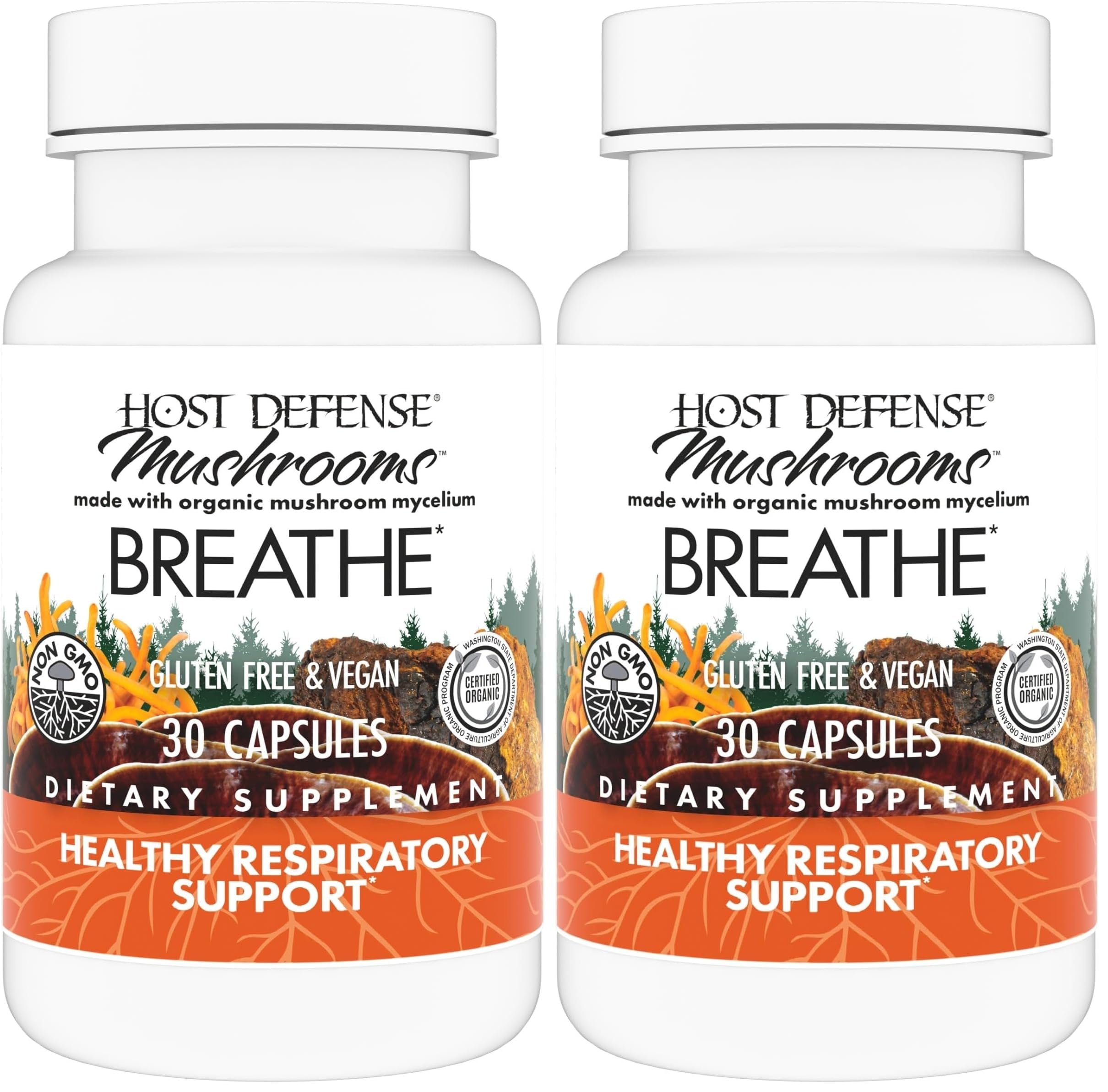 Host Defense Breathe Capsules – Immune & Respiratory Support (Pack of 2) | Chaga, Reishi & Cordyceps