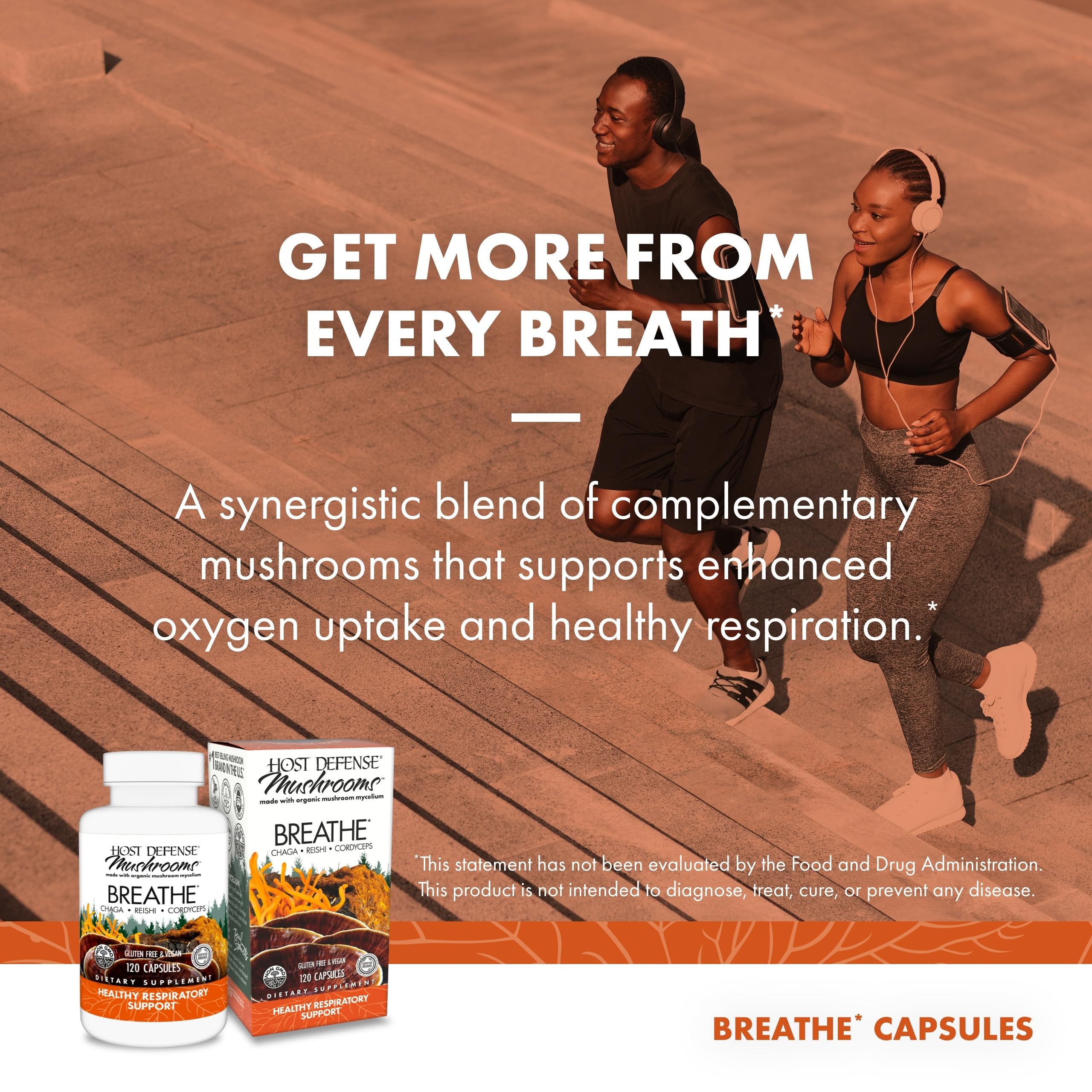 Host Defense Breathe Capsules – Immune & Respiratory Support Mushroom Supplement with Chaga, Reishi & Cordyceps – 120 Capsules