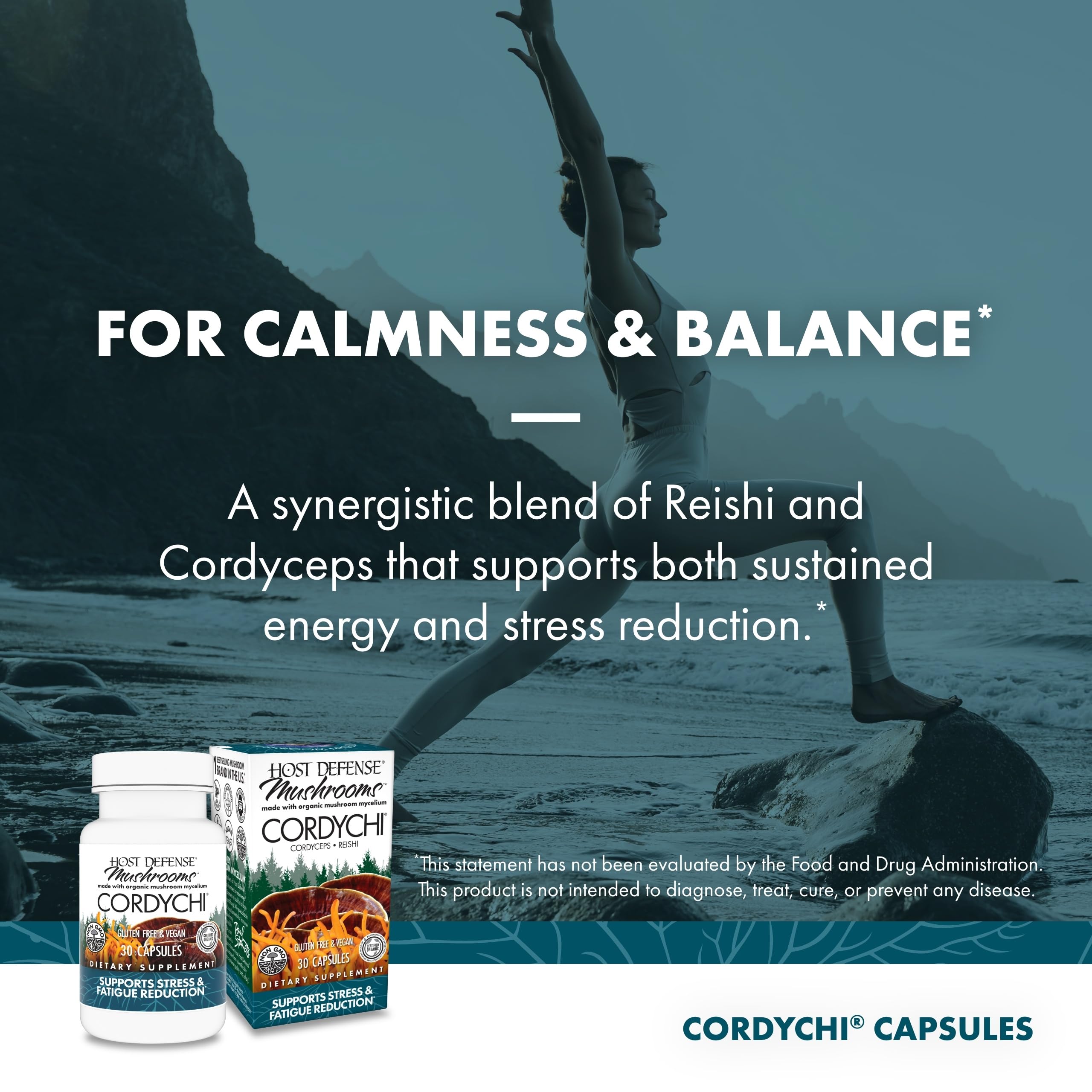 Host Defense CordyChi Capsules – Energy & Immune Support (Cordyceps & Reishi) – 30 Caps