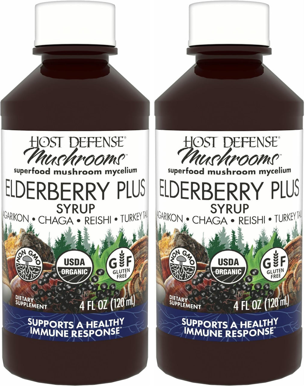 Host Defense Elderberry Plus Syrup - Immune & Respiratory Support Mushroom Supplement with Turkey Tail, Reishi, Agarikon & Chaga | 4 fl oz (12 Servings) Pack of 2
