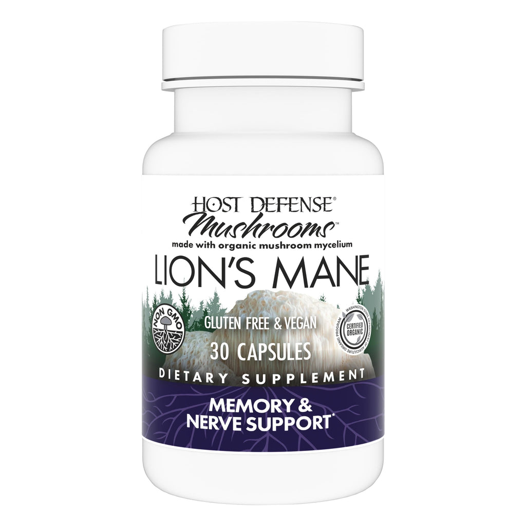 Host Defense Mushrooms Lion's Mane – Brain Health & Focus Capsules (30 Capsules / 15 Servings)