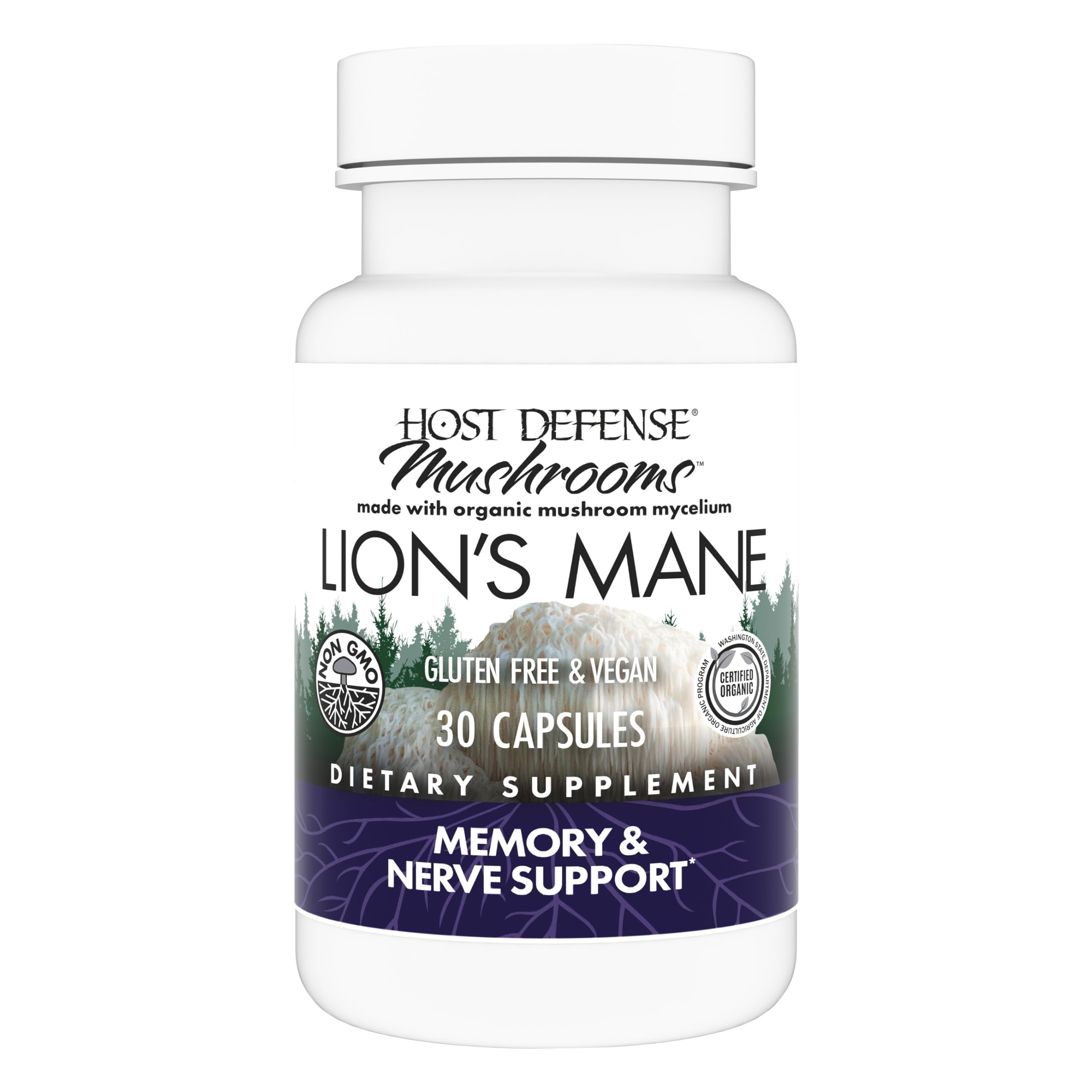 Host Defense Mushrooms Lion's Mane – Brain Health & Focus Capsules (30 Capsules / 15 Servings)