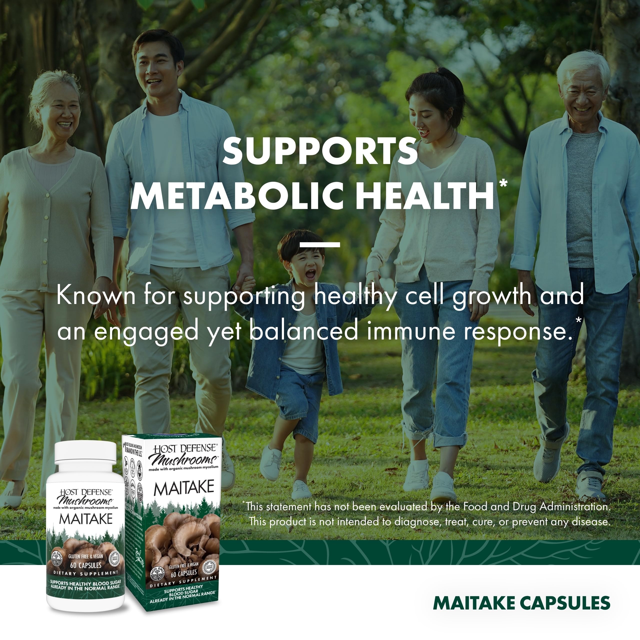 Host Defense Maitake Capsules – Immune & Cellular Health (60 Capsules, 30 Servings)
