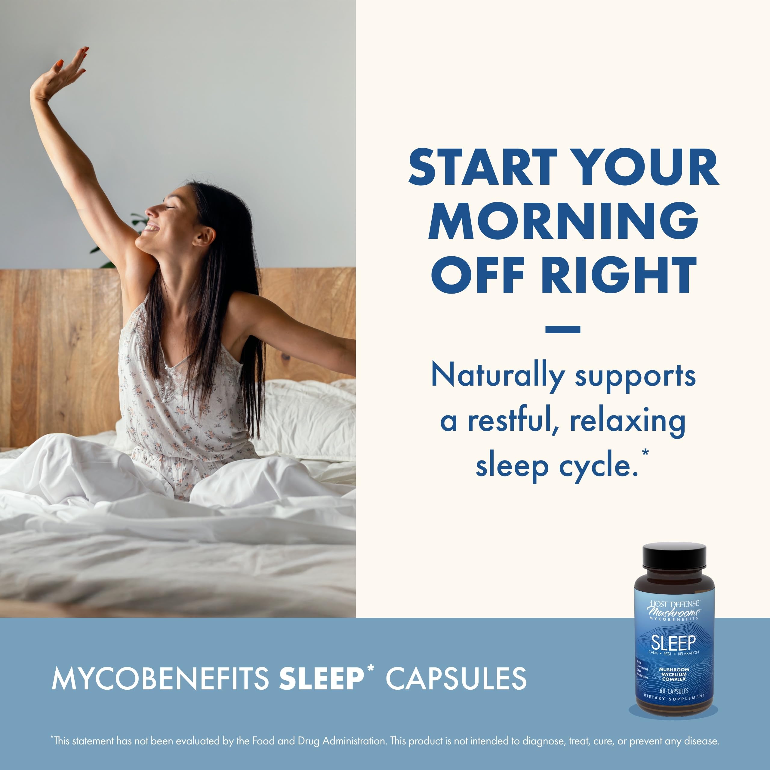 Host Defense MycoBenefits Sleep Capsules – Restful Sleep Support with Magnesium, Lion's Mane & GABA (60 Capsules, 30 Servings)